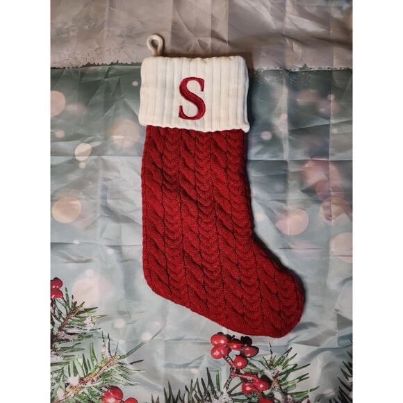 St Nicholas Square Monogrammed Letter S Red Cable Knit Christmas Stocking - Picture 1 of 6